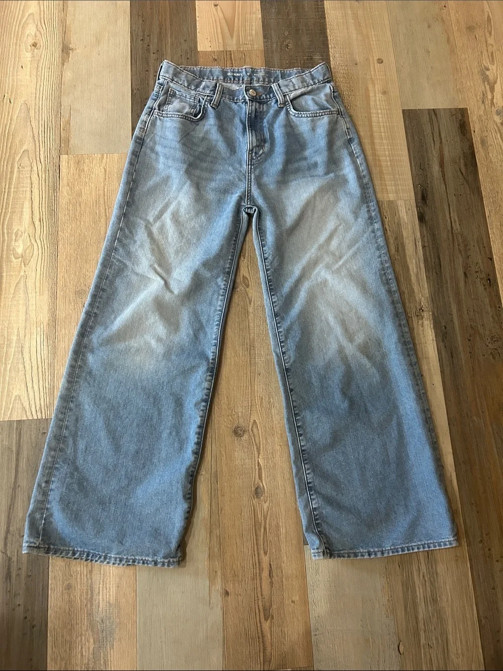 Old Navy Boys Sz 18 Light Blue Baggy Wide LEG Adjustable Waist Jeans TC0385